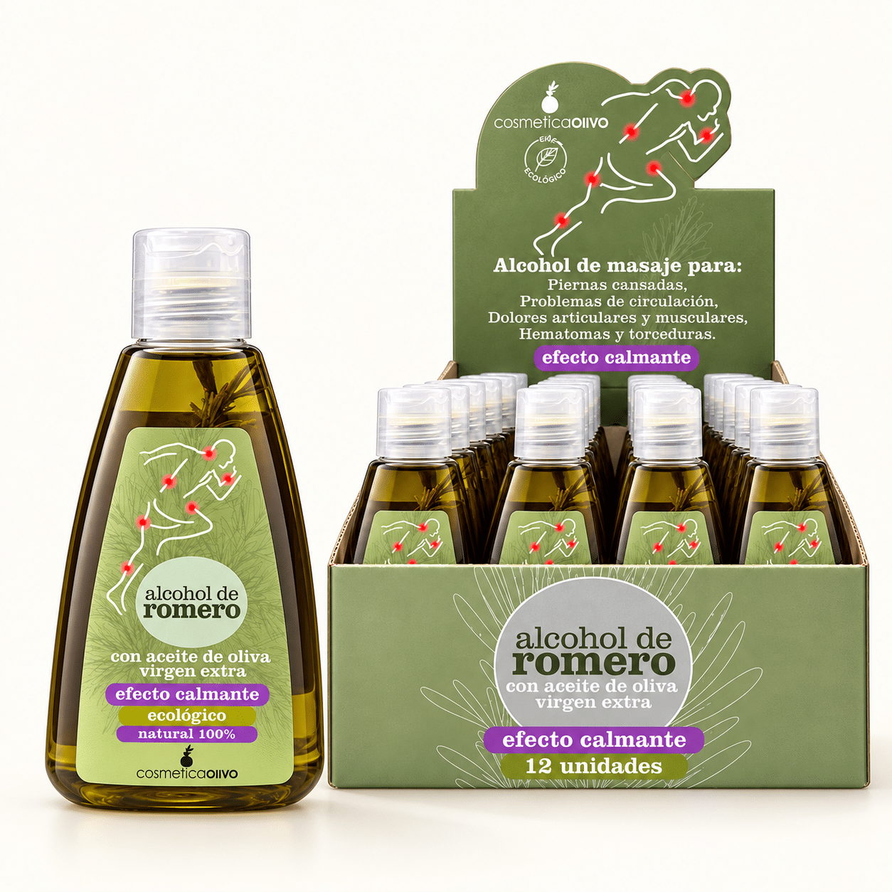 <h3>Expositor Alcohol de Romero con AOVE</h3>
<p>Una presentación de mostrador pensada para dar visibilidad a un producto de uso cotidiano, fácil de recomendar y adecuado para distintos perfiles de cliente.</p>